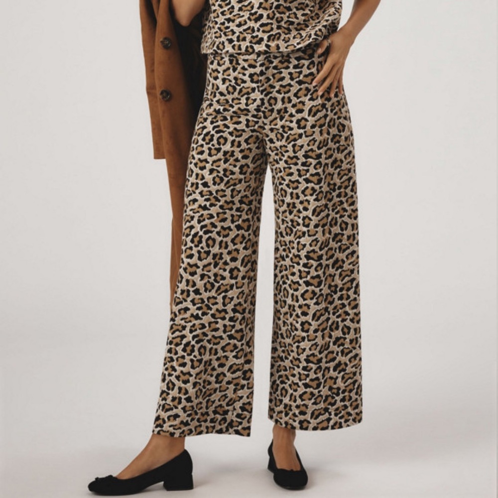 Maeve Ettie High-Rise Crop Wide-Leg Pants in Leopard Print